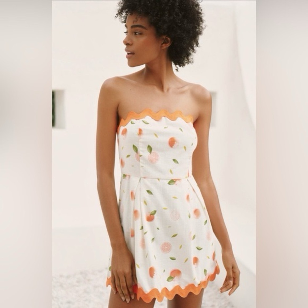 ANTHROPOLOGIE Flat White Circus Rickrack Strapless A-Line Mini Dress NWT Large